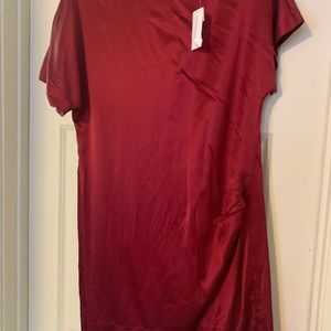 Red satin shift dress